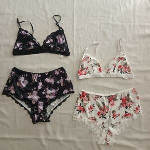 Bundle Of Floral Lace Trim Intimates Set - Black and White